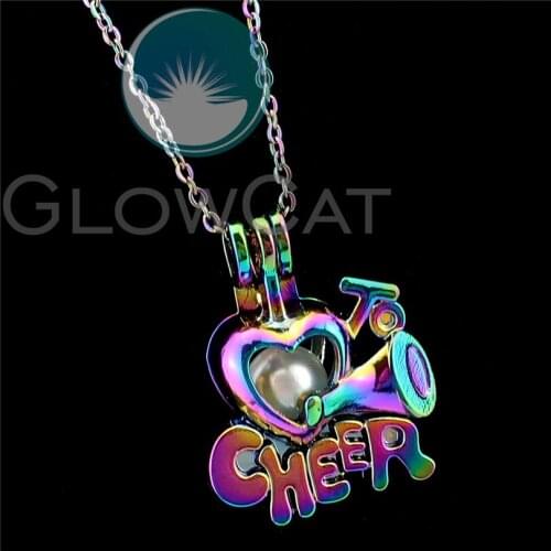 R-C939 Rainbow CHEER Horn Beads Cage Pendant Perfume Diffuser Aroma Oyster Pearl Cage Locket Necklace