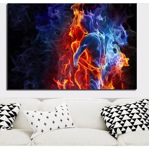 Romantic Blue Red Kissing Lover Canvas Print Painting Modern Abstract Figure Wall Art Picture Home Decorative Prints and Posters