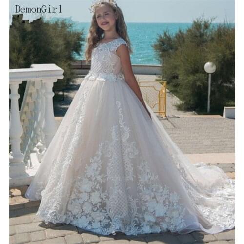 Luxurious Fluffy Tulle Lace Applique Girls First Communion Dress Evening Gowns Princess Wedding Party Pageant Dress 1-14Y