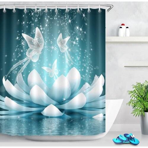 Asian Lotus Flower Shower Curtain Bathroom Decor Waterproof Magic Waterlily Floral Butterfly Spa Zen Bath Curtain Durable Fabric
