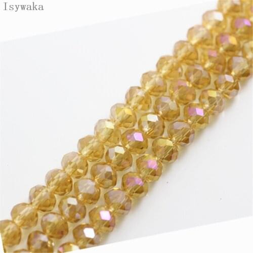 Isywaka Golden ab Color 6*8mm 65pcs Rondelle Austria faceted Crystal Glass Bead Loose Spacer Round Bead for Jewelry Making