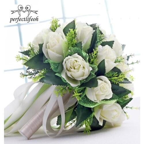 Wedding Rose Flowers matrimonios Holding Bouquet Fleur Artificielle Handmade Satin Romantic Pure Bridal Bouquets