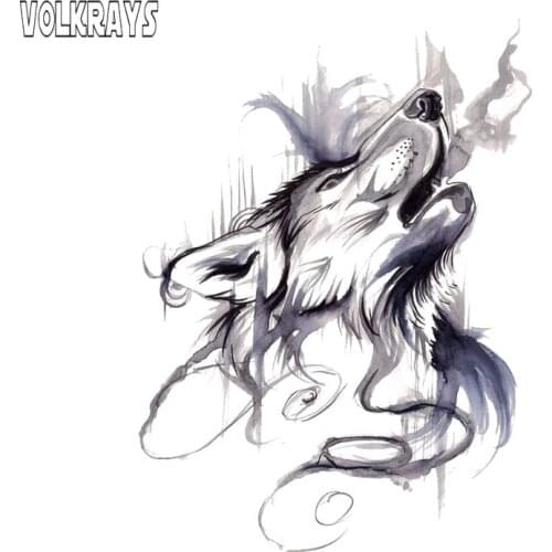 Volkrays Personality Car Sticker Ink Painting Howling Wolf Head Accessories Reflective PVC Decal for Pajero Vw Passat,13cm*10cm