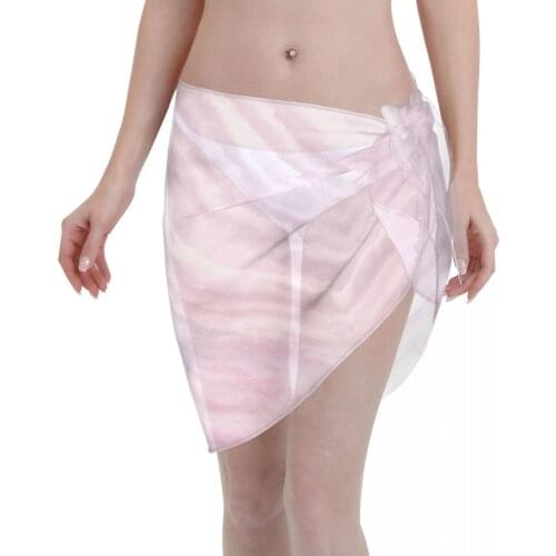 Women Beach Bikini Cover Up Pale Pink Pastel Marble Wrap Skirt Sarong Scarf Beachwear Bathing Suit Beachwear Swimsuits