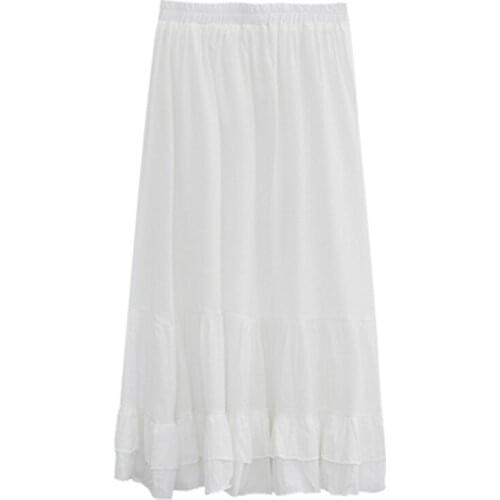 New Womens Long Skirts Spring Autumn Female Pleated A-Line Skirt Elastic Band Ruffles Casual Large Size Lady Chiffon Skirt