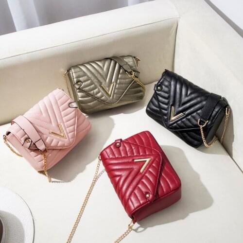 Womens bag 2020 new PU leather shoulder bag solid color rhombus chain bag wild shoulder shoulder bag small bag
