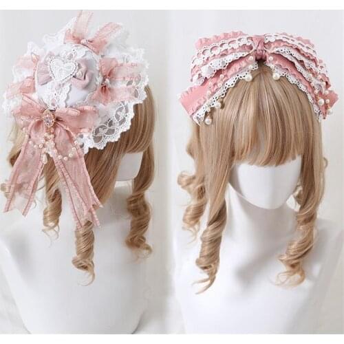 Kawaii Pink Hairpin Bow Lace Headdress Lolita KC Headband Women Hair Accessories B1891