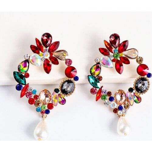 Big Stone Colorful Earring Women Wholesale Geometric Statement Earrings For Woman 2021 Pearl Za Rainbow Drop Ear Ring Eternity