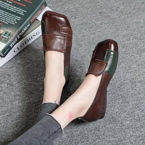 Womens Casual Shoes Flat Soft Bottom 2021 New Color Matching Square Head Pedal Retro Shallow Mouth Womens Single Shoes