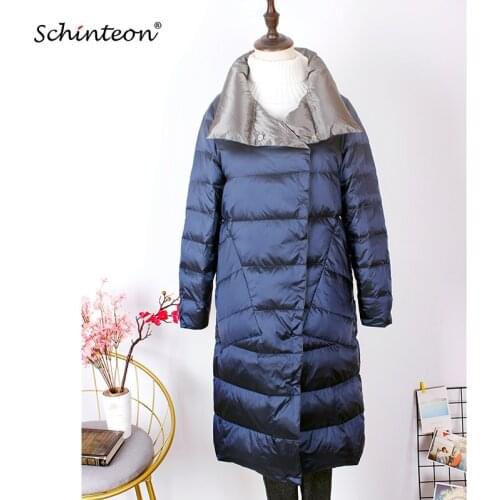 2020 New Schinteon Women Double Sided Down Jacket Winter Turtleneck 90% White Duck Down Coat Double Breasted Warm Snow Outwear