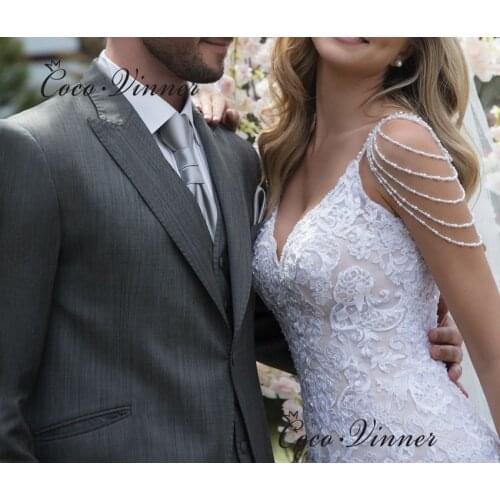 Sexy V neck Europe Style Mermaid Wedding Dress Good Quality Lace Appliques Train Wedding Gown Elegant Women Bride Dress W0679