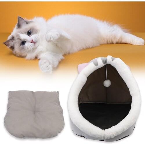 Winter Warm Pet Bed Cozy Washable Cute Cat House Tent Kitten Lounger Cushion Soft Nest Kennel Pet Basket Foldable