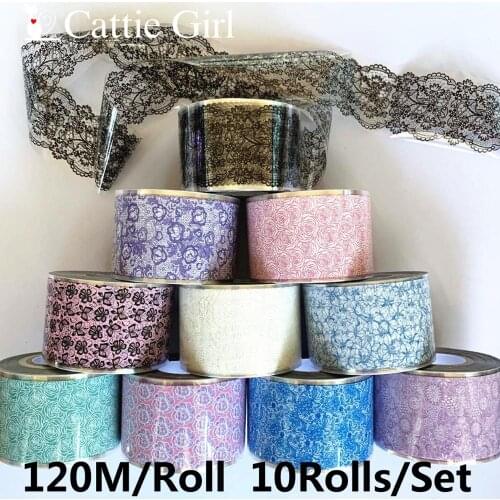 10Rolls 120M Lace Newspaper Starry Sky Animal Nail Foils Nails Transfer Paper Sticker Manicure Set Nail Decorations