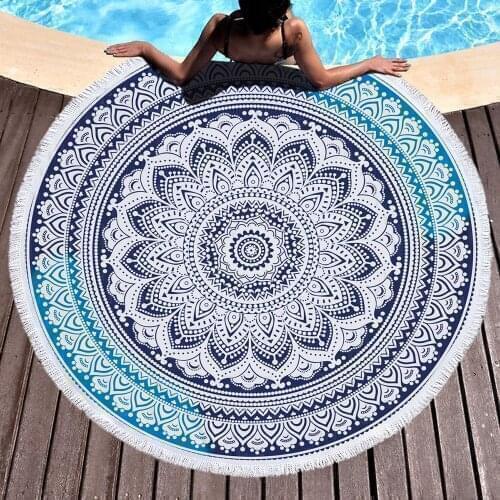 150*150CM Round Yoga Mat Towel Tapestry Tassel Decor Printed Circular Tablecloth Pilates Beach Picnic Camping Tapete