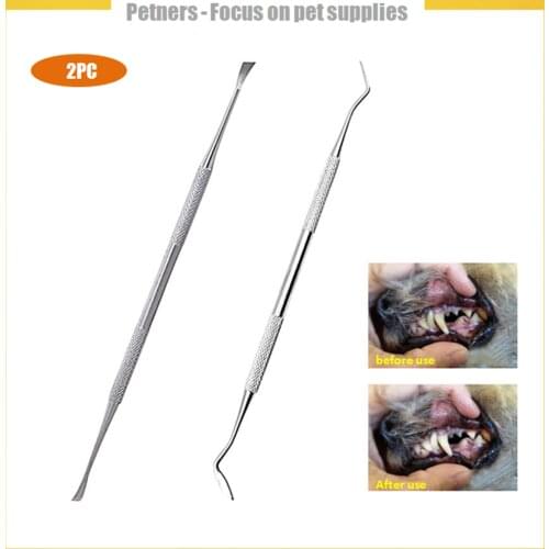 2 pieces of pet tooth cleaner stainless steel mouth cleaning tool for cats and dogs pet tartar remover scraper kit