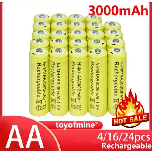 4-24pcs/lot New Brand AA 3000mAh AAA 1800mah 1.2V rechargeable battery for Remote Control Toy light Battery free shipping