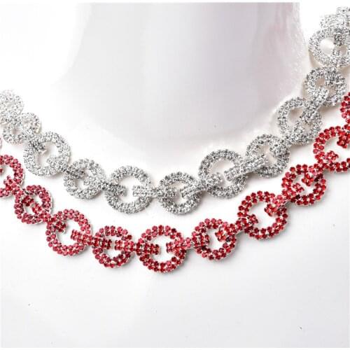 50Cm/Lot Beautiful Round Rhinestone Fancy Chain Silver/Red Crystal Costume Trimming Sewing Dress Diy Diamond Decorate Stone