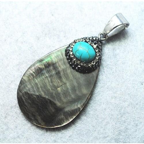 Salter shell pendants water drop shape with blue stone rhinestone hot selling items tear drops good items for your diy jewelry