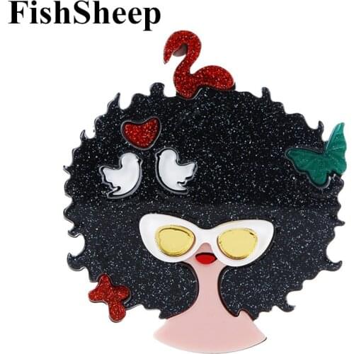 FishSheep Lovely Acrylic Girl With Birds Butterfly Brooches And Pins Big Resin Acrylic Glitter Flamingo Forest Girl Brooch Gifts