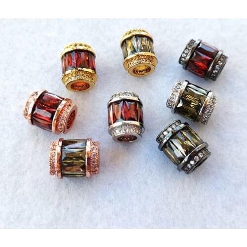 5 Pcs New design circular column Beads fit Bracelet Pendant Big Hole CZ Micro Pave DIY Charm Beads Jewelry Findings CT531