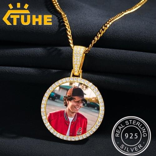 Round Custom Made Memory Medallions Photo Pendant Necklace Mens Hip Hop Jewelry Top Quality 100% 925 Sterling Silver Pendant