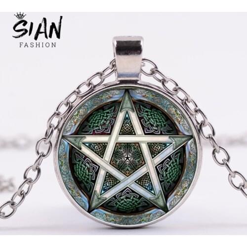 SIAN Classic Supernatural Necklace Devils Trap Pentagram Pentacle Retro Pattern Glass Cabochon Necklaces Pendants Movie Jewelry