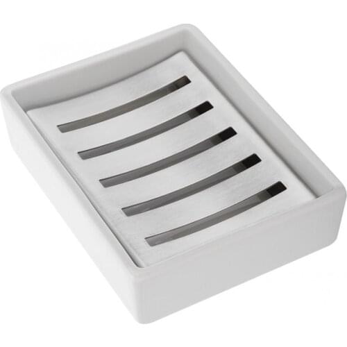 Stainless Steel Portable Soap Case Holder Ceramic Soap Container for Bathroom Kitchen