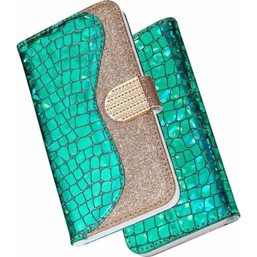 Diamond Buckle Laser Shinning Flip Wallet Crocodile Leather Case Cover For iPhone 12 Mini 11 Pro XS Max XR X 8 7 6 6S Plus SE