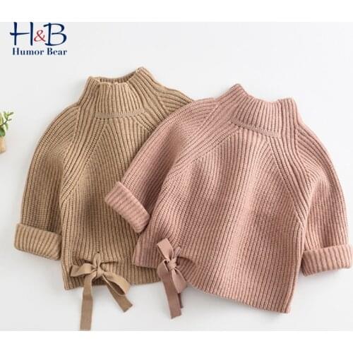 Humor Bear Kids Ssweater New Spring Autumn New Half-collar long Sleeve Solid Color Knit Pullover Warm Boys Girls Tops