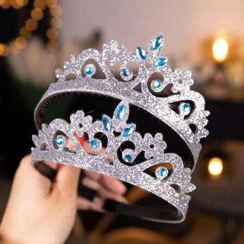 Crown headdress childrens Princess lovely birthday Korean version little girl crown Aisha hair band ice snow hair accessories