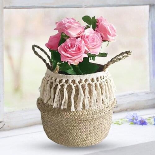 Long Tassel Macrame Woven Seagrass Belly Basket For Storage Decoration Laundry Picnic Plant Basin Cover Groceries And Toy Usual