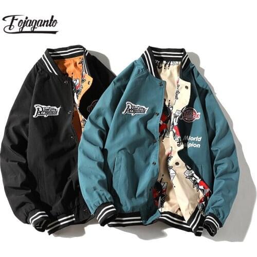 FOJAGANTO Mens Autumn New Hong Kong Style Jacket Trend Double-Sided Wear Baseball Uniform Youth Casual Fashion Jacket Male