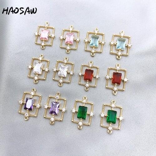 HAOSAW 13*20MM 6Pcs/Lot Classical Crystal Charms/Multi Colors/Rhinestone/Glass Accessories/Connect accessories/Earring Findings