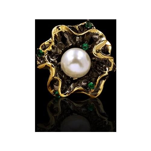 High-end Elegant Natural Baroque Pearl Flower Ring 925 Silver Ladies Jewelry Ring Party Classic Bridal Jewelry Birthday Gift