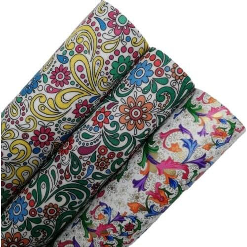 Flowers Printed Synthetic Faux Leather Vinyl Fabric Sheets with Felt Backing Leather for Bows Earrings 21X29CM 6S92A