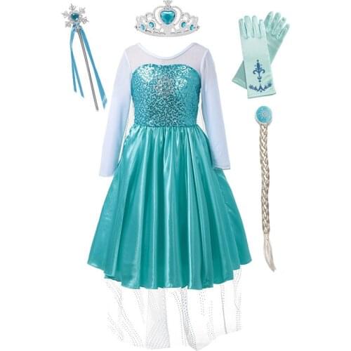 Little Girls Sequin Elsa Dress Halloween Princess Cosplay Costume Children Snow Queen Elza Birthday Party Gown Carnival Clothing