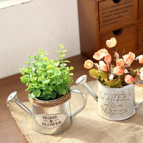 Retro Iron Flowerpot Garden Flower Vase Bucket Watering Pot Kettle Home Decor