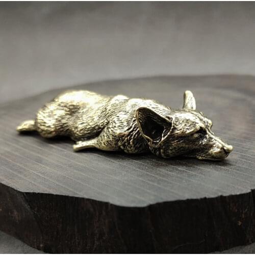 Pure Copper Welsh Corgi Puppy Miniature Figurines Solid Brass Animal Dog Desktop Ornament Decoration Crafts Paperweight Tea Pets
