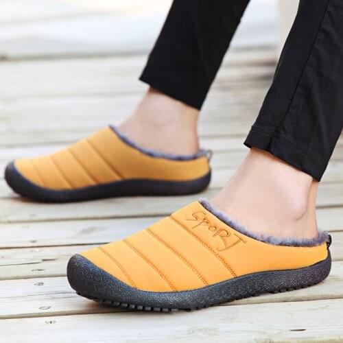 ZEEKSON Winter Mens Slippers Dormitory Warm Leisure Cotton Mop Old-age Home Half Mop Dual-use Couple Large Size Cotton Shoes