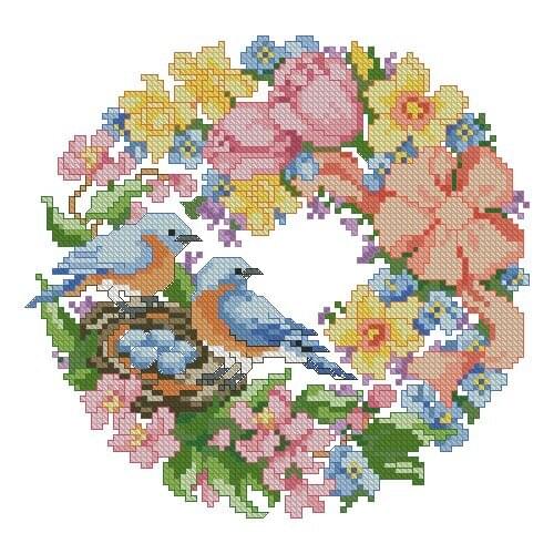 Cross stitch Handmade 14CT Counted Canvas DIY,Cross-stitch kits,Embroidery Four Seasons Garland-Butterfly and Bird Spring 27-26