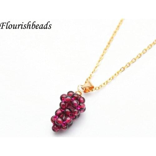 Cute Grape Shape Pendant Imitation of Fruit Necklace Natural Garnet Stone Jewelry for Woman Girl Party Accessories