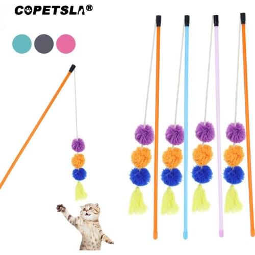 Copetsla Pet Cat Teasing Stick Pompom Feather Wand Funny Wand Kitten Interactive Toys for Household Animals Cats Entertainment