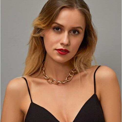 Punk Miami Cuban Choker Necklace Collar Statement Hip Hop Big Chunky Aluminum Gold Color Thick Chain Necklace Women Jewelry