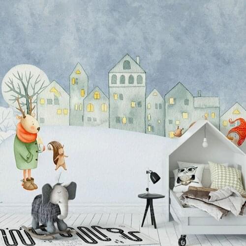 Custom Photo Wallpaper Nordic 3D Cartoon Elk Snow Childrens House Background Wall Mural Creative Art Home Decor Papel De Parede