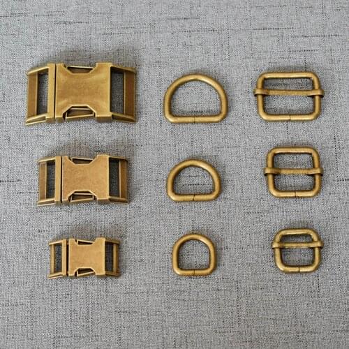 20 Sets 15mm/20mm/25mm Antique Brass Metal Buckle Adjust D Ring Three-Piece DIY Accessory Provide Laser Engraving Service Bronze
