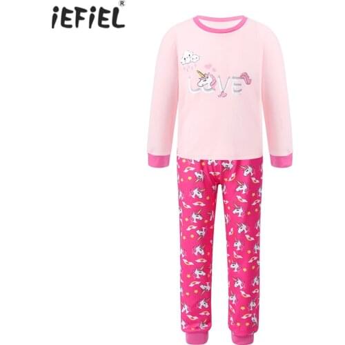 Pink 2Pcs Kids Girls Cotton Sleepwear Autumn Childrens Clothing Sets Sleepwear Clothes Kids Cartoon Horse Pajamas Set Girls Paj