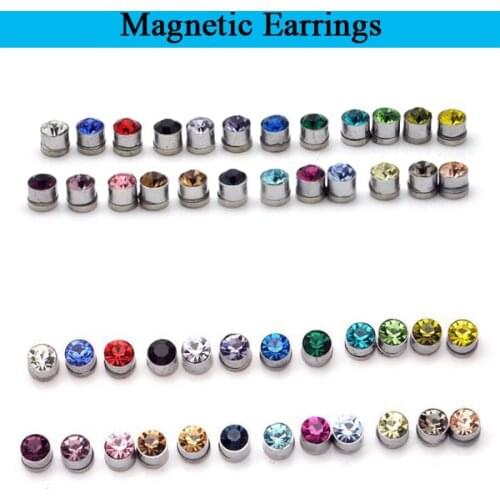 2pcs Titanium Steel Mens Women Trendy Round Magnetic Clip crystal Stud Earrings Magnet Magnetic Earrings Magic Unisex Lovers ear
