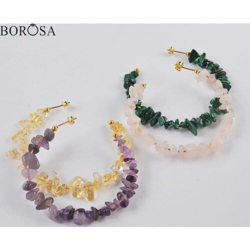 5Pairs Bohemia Natural Gems Stone Chips Earrings Amethysts Pink Crystal Beaded Earrings Handmade Earrings for Women Gifts HD0358