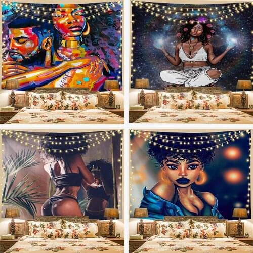 Nordic African Woman wall Tapestry Background Cloth farmhouse India hanging cloth wall decor Mural 100% Polyester Beach Towel