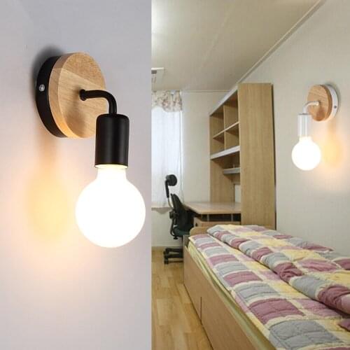 1/2 PCS Modern Nordic Wooden Sconce Wall Lamp Indoor Home Light Fixture Retro Wall Light Decor Bedside Reading Lamp Black White